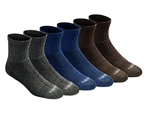 Dickies Men's Dri-Tech Moisture Control Quarter Socks Multipack, Grey/Blue/Brown (6 Pairs), Shoe Size: 12-15 #TOP25