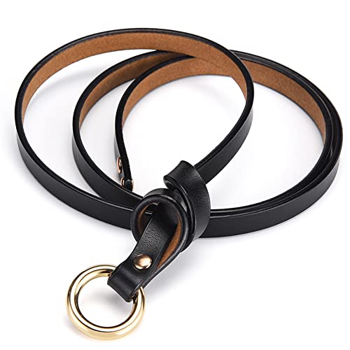 Women Genuine Leather Tie Golden Buckle Skinny Belt for Dresses2