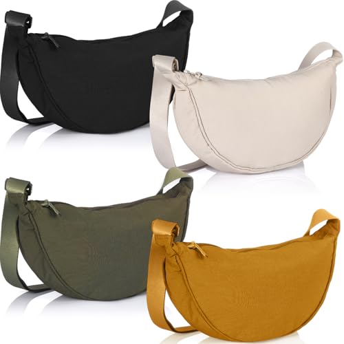 Dansydaisy 4 Pcs Nylon Crescent Crossbody Purses Bag for Women Men Half Moon Shape Sling Travel Bag Crescent Shoulder(Warm Colors)