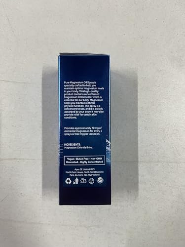 Magnesium Spray 60 ml, Magnesiumöl für Füße, Körper, Haut, Schlaf, Angst, Muskelentspannung, 100% Reines und Natürliches Topisches Magnesiumöl-Spray in Glasflasche, Leicht Aufzunehmen und Anzuwenden