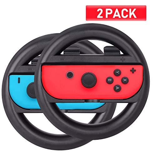 ABMSNO Racing Games Steering Wheel Grip-Suitable for Nintendo Switch Mario Kart, Joy-Con Steering Wheel, Black & Black (Kids Edition)