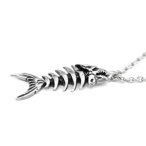 Controse Silver-Toned Stainless Steel Fish Bones Necklace with Pendant (17" - 19" Adjustable Chain)2