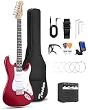 Tostar 39' Full Size Electric Guitar Kit For Beginners and Adults, SSS Pickup Guitarra Electrica Set Includes Tremolo Bridge, Lightweight Matte Finish, Amp, Strings, Gig Bag, Birthday Gifts, Red