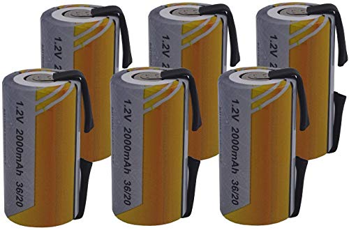 6 X Batteria Pila SC 2000mAh 2.0Ah Ni-Cd 1.2V con lamelle a saldare per pacchi batterie trapani torce allarmi