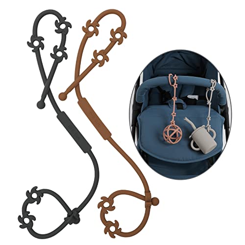 Image of Toy Safety Straps, Food Grade Silicone Pacifier Clips Sippy Cup Strap Stretchable Adjustable for Strollers, High Chair, Cribs, Hanging Baskets, 2 Pack (Clay+Dark Grey)
