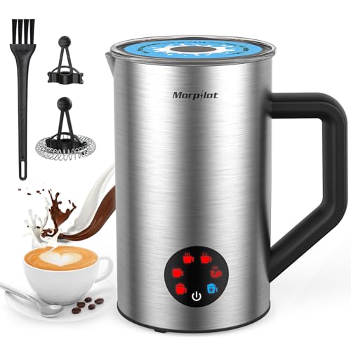 morpilot - Espumador de leche eléctrico 6 en 1, espumador de leche automático de 350 ml, vaporizador de leche y calentador de leche de acero inoxidable, espumador de leche de chocolate caliente para