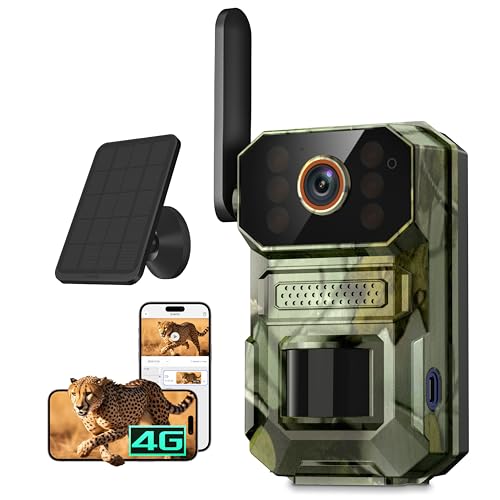 MaskFold 4G LTE Cellular Trail Camera with Solar Panel, 1080p Full HD Game Cameras, Live View, Night...