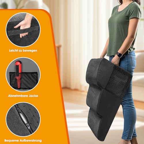 Thihome Hundetreppe für Kleine Hunde, Haustiertreppe 3 Stufen, Hochdichtem Schwamm Hundetreppen 40cm Hoch, Hunde Treppe mit Waschbarem Bezug, Rutschfestem Hunderampe für Bett & Sofa, Schwarz