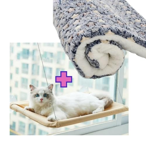 KIT CAMA SUSPENSA DE JANELA PARA GATOS COM COCHONETE DUPLA FACE FLANELADO E LÃ DE CORDEIRO DIVERTIDO