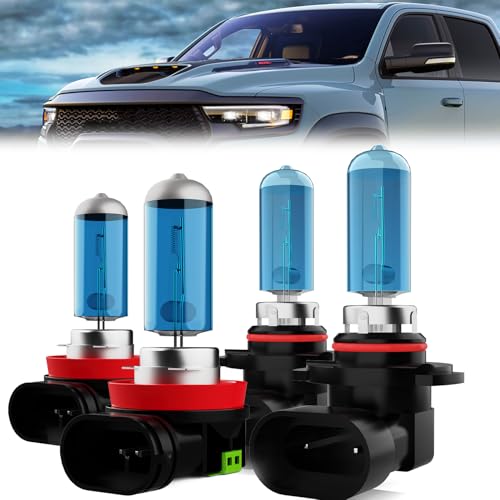 Image of Headlight Bulbs Compatible With DODGE RAM without Projector 2013-2020, 9005 /H10 /HB3 High Beam + H11 /H8 /H9 Low Beam Halogen Light Bulb Combo, Super Bright 6000K White, Plug and Play, Pack of 4