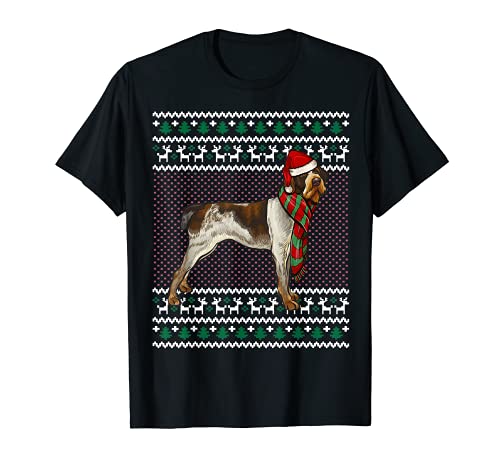 Xmas German Wirehaired Pointer Dog Santa Hat Ugly Christmas T-Shirt, Black