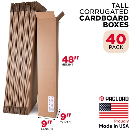 Image of Tall Cardboard Boxes 9 inchL x 9 inchW x 48 inchH (Pack of 40) - USA-Made Packing Boxes for Moving, Shipping, or Storage - USPS, UPS, FedEx Approved - Professional Packing Supplies for Moving