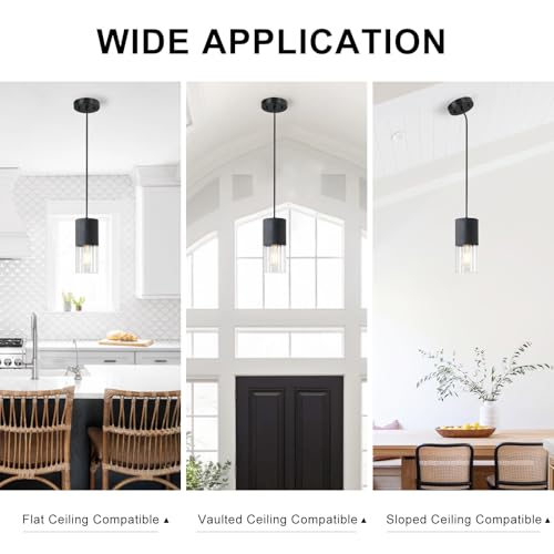 Image of 2-Pack Black Pendant Light Fixtures, Adjustable Modern Pendant Lights for Kitchen Island, Industrial Clear Glass Pendant Lights for Dining Table Hallway Bedroom Living Room