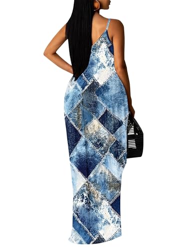 Image of Women's Summer Maxi Dress Spaghetti Strap Floral Boho Beach Long Sundress with Pockets