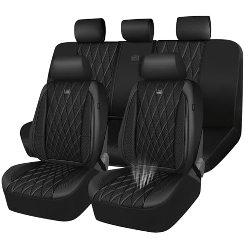 Image of CAR PASS Thick Foam 3D Mesh Leather Car Seat Covers Full Set, Luxury Breathable Premuim Faux Leather Automotive Seat Covers, Airbag Compatible Universal Fit for Most Sedan Van Truck SUV, Pure Black