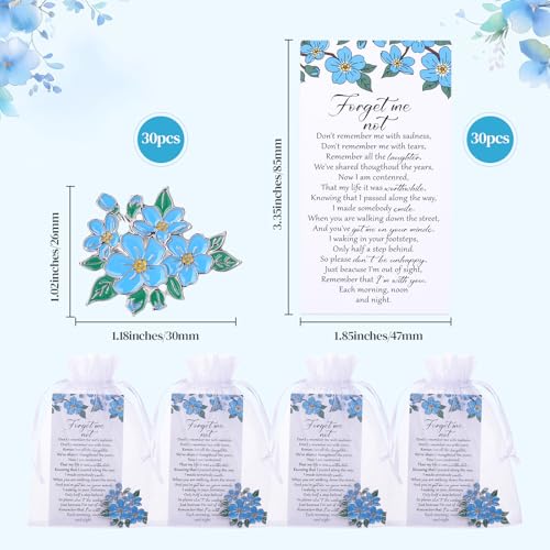 30 Sets Funeral Favors,Funeral remembrance pin, Forget Me Not Memorial Pins with Poem Cards, Bulk Sympathy Keepsakes for Guests, Customisable Tribute Gift2