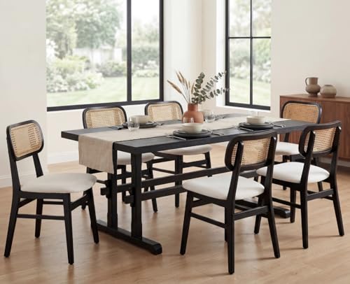 Image of HNY Black Wood Rectangular Dining Table for 4-6 People, Modern Farmhouse Kitchen Table, 70 Inch Large Dinner Table Center Table for Dining Room /Living Room