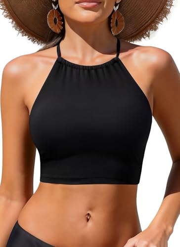 Women Swim Top - High Neck Bikini Top Only Halter...
