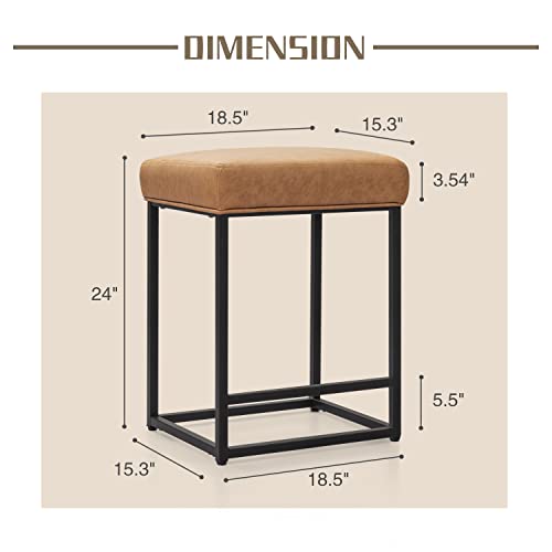 Homall Bar Stools, Counter Height 24" Barstools Set Of 2 For Kitchen Island, Bar Chairs Pu Leather Backless Modern Square Stool With Thick Cushion And Metal Steel Frame (Brown) #TOP1