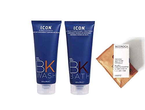 ICON BK Wash D Frizz Shampoo 6.8 oz & BK Bath D Frizz Conditioner 6.8 oz DUO (with Biotine, Keraveg 18 & Keravis)