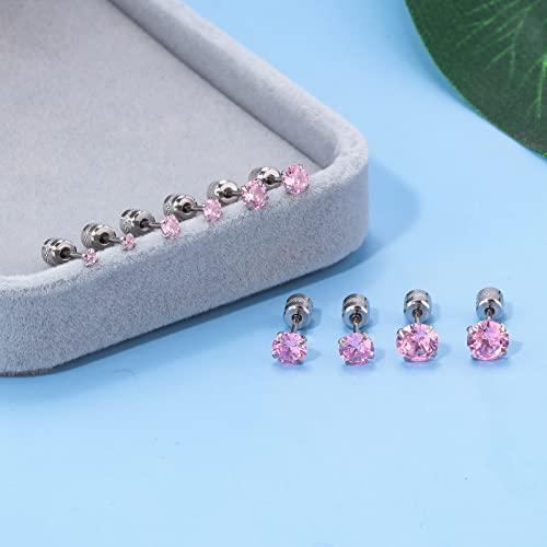 5 Pairs Stud Earrings Colorful Cubic Zirconia Stainless Steel Stud Earring Hypoallergenic Screw Back Earrings Double Side Piercing Earrings Gifts for Women Mother's Day2