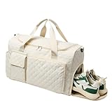 Bolsa Deporte Mujer - Bolso Viaje Con Correa Ancha | Maleta Accesorios Gran Capacidad, Bolsa Gimnasio Con Separación Ropa Seca Y Mojada Para Toallas, Prendas, beige, riferimento alla descrizione
