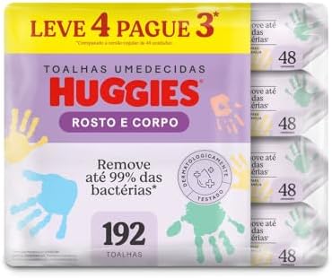 Huggies Lenços Umedecidos Rosto e Corpo Limpeza 4 x 48-192 lenços