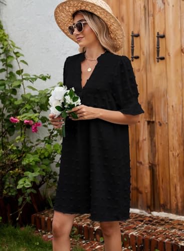 Image of QACOHU Summer Dresses for Women V Neck Ruffle Short Sleeve Casual Shift Dress