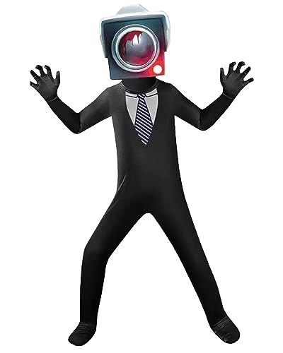 Tobocala Skibidi-Toilet Costumes for Boy Kids Cameraman TV Man Toilet Costume Cosplay Halloween Costumes Outfits Kid Video Game Jumpsuit for 5-12 Years Boy Dress Up
