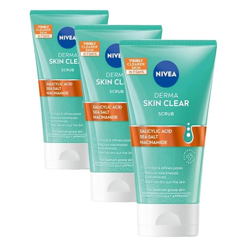 NIVEA Derma Skin Clear Scrub, Exfoliating Face Scrub, Salicylic Acid Face Scrub Enriched with Niacinamide to Unclog Pores and Refine Skin Textures, 150 ml (Pack of 3) option