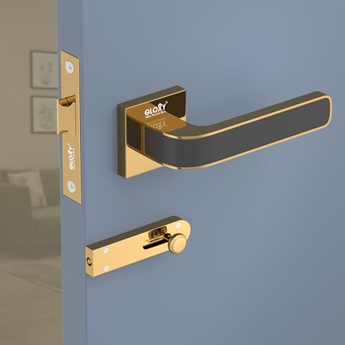 Image of GLOXY Baby Latch Door Locks for Bathroom Door Lock, Balcony Store Room Keyless Pull Handle Set with Brass Baby Latch for Home, Kitchen| Gold & Black Finish (2 Years Warranty, Pack of 1)
