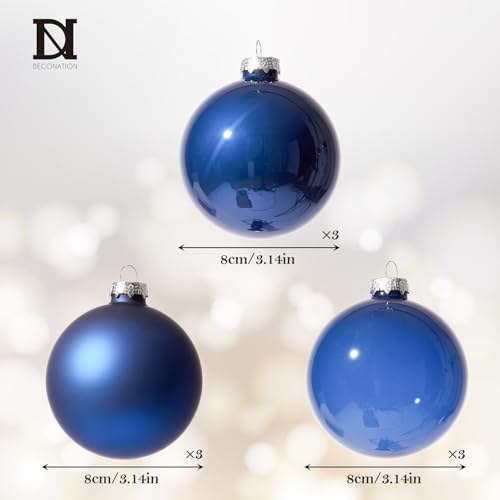 DN DECONATION 9 Weihnachtskugeln 8cm, Blaue Christbaumkugeln Glas Set – Ansicht 4