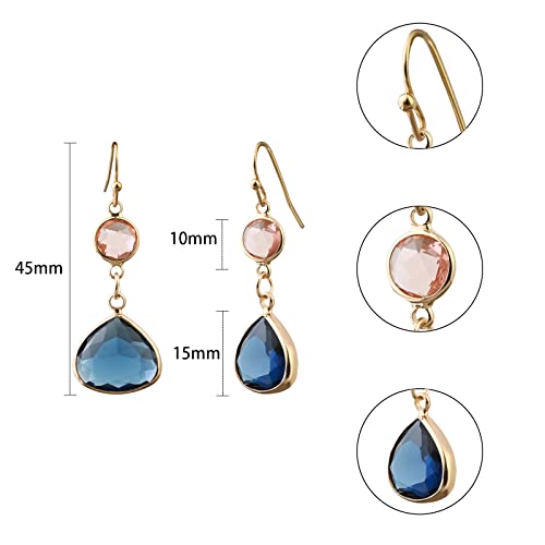 Sapphire Blue Dangle Earrings Blue Topaz Gold Handmade Aquamarine Drop Earrings for Women -Blue & Pink4