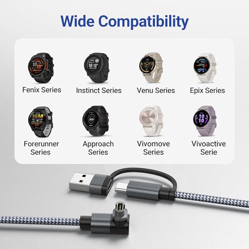 Itramax Kabel ładowarki 2 w 1 do Zegarka Garmin 1,2M 1 Sztuka,Przewód Zasilający do Garmin Fenix 8 E 7 7X 7S 6 Solar,Forerunner 970 965 955 570 265 255 245 55,Venu 3,Instinct,Vivoactive 6 5 4,Epix Pro