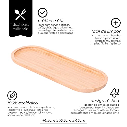 Mimo Style Bandeja Oval Ecokitchen, Ideal Para Servir Petiscos, Cafés e Lanches, Produzido em Bambu,