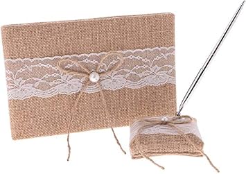 Rustic Wedding Guest Book with Pen Holder Set Hessian Bowknot Guest Book Pen Holder for Wedding Ceremony Party Reception