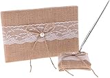 koTTIYA Rustic Wedding Guest Book with Pen Holder Set Hessian Bowknot Guest Book Pen Holder for Wedding Ceremony Party Reception