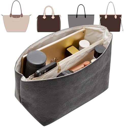 Doxo Inserção organizadora de campeão longo, organizador de bolsas para médio longchamp/G.oyard PM/Speedy 30/Neverfull MM e mais, leve, impermeável, DupontPaper le pliage, organizador médio, 6 bolsos