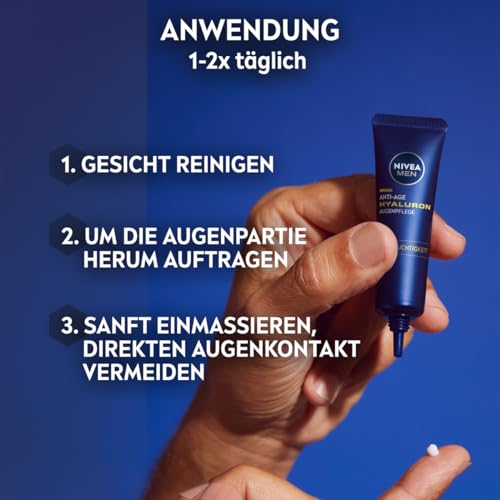 NIVEA MEN Anti-Age Hyaluron Augenpflege, straffende Augencreme gegen Falten und Augenringe, feuchtigkeitsspendende Augenpflege mit Hyaluron (15 ml)