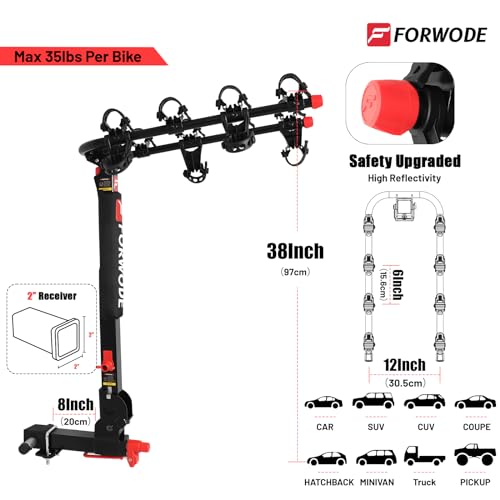 FORWODE Bike Rack Hitch Mount Platform Style, 2-Bike 200 lbs Capacity, Wobble-Free, Tilting & Folding with Locking System, Heavy-Duty Steel (4-Bike Rack)