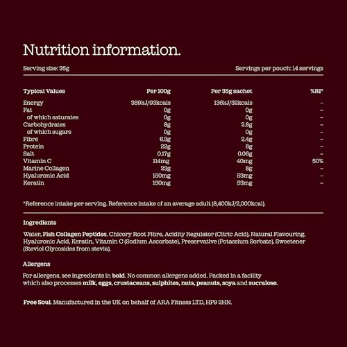 Marine Liquid Collagen 8000mg with Hyaluronic Acid, Keratin, & Vitamin C | 14 x 8000mg Hydrolysed Collagen Peptides Sachets | High Absorption Collagen Liquid Supplement by Free Soul - Image 8