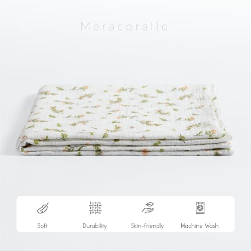 Image of Meracorallo Muslin Swaddle Blanket, 100% Cotton Receiving Blanket Soft and Breathable Swaddle Wrap for Baby Boys and Girls, Flower