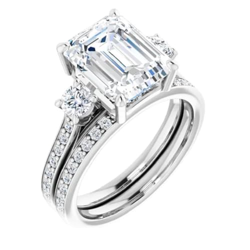 3 CT Emerald Colorless Moissanite Engagement Ring Set for Womens/Her, Wedding Bridal Ring Set,Eternity Sterling Silver Solid Diamond Solitaire Prong Anniversary Promise Gift for Ring