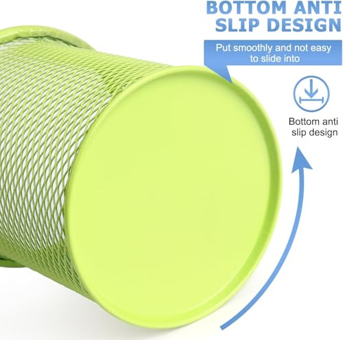 Image of Metal Mesh Pen Stand for Office & Home Desk | Black Stationery Holder Organizer for Pens, Pencils, Markers, Makeup Brushes | Durable Round Wire Mesh Pen Stand (Pack of 1) (green)