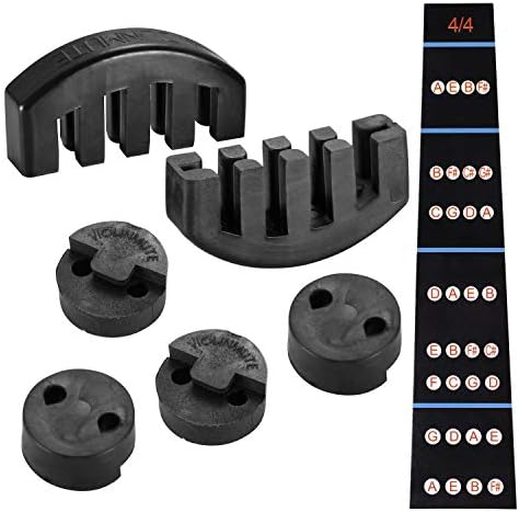 Rubber Violin Practice Mute - Dampening Sound Mutes for Beginners, Comb Claw Mutes Round Tourte Style Mutes and 4/4 Finger Guide Sticker for Violin and Small Viola, 7 Pack