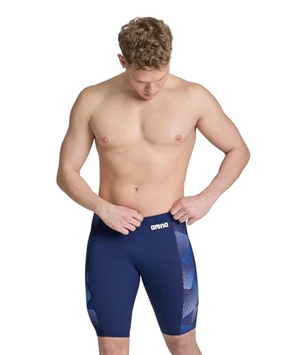 ARENA Men's Swim Jammer Halftone Team Print MaxLife Athletic Swimwear Professional Training Swimsuit Sports Bathing Suit, Navy/Team Navy, US Size 26