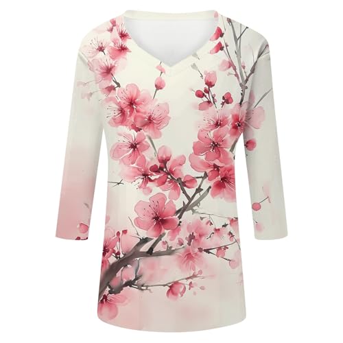 HTHLVMD Womens 3/4 Length Sleeve Tunic Tops Summer Fall Outfits 2025 Three Quarter Sleeve Casual V Neck T Shirts for Women