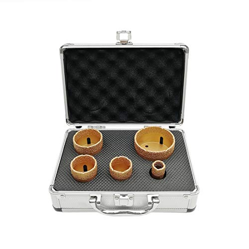 SHDIATOOL 5 Pezzi/Set di Punte Diamantate per Trapano con Alluminio Scatola 20/35/40/50/68mm con Filettatura M14 per Porcellana Piastrella Granito Marmo Taglio a Secco