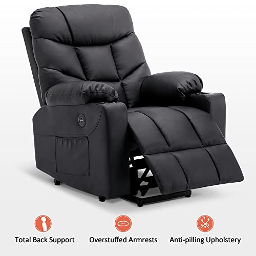 Mcombo Electric Power Lift Recliner Chair Sofa For Elderly, 3 Positions, 2 Side Pockets And Cup Holders, Usb Ports, Faux Leather 7288 (Solid Black) #TOP7