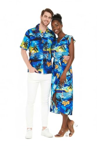 Image of Matchable Couple Hawaiian Shirt or Wrap Dress Signature Prints Sunset